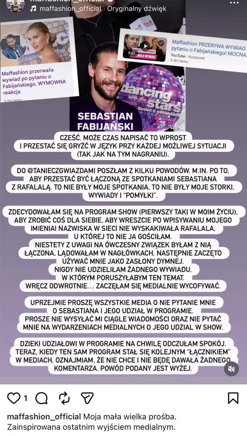 Maffashion nie zamierza mówić w mediach o Fabijańskim