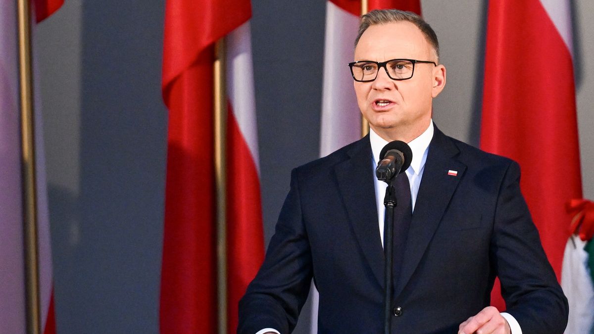 Tomaszów Lubelski, 29.05.2025. Prezydent RP Andrzej Duda przemawia podczas spotkania z mieszkańcami powiatu tomaszowskiego, 29 bm. w Parku Miejskim im. Augusta Krzyżanowskiego w Tomaszowie Lubelskim. (jm) PAP/Wojtek Jargiło