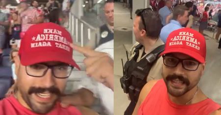 Nosił czapkę z hasłem Trumpa. Kibic został wyrzucony ze stadionu