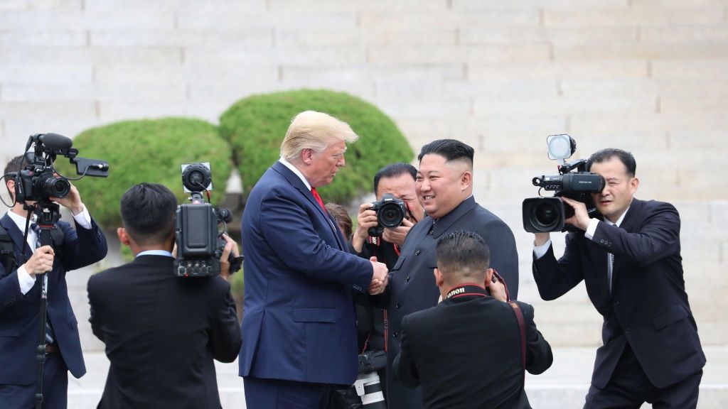 U.S. President Donald Trump Visits South Korea
PANMUNJOM, SOUTH KOREA - JUNE 30 (SOUTH KOREA OUT): A handout photo provided by Dong-A Ilbo of North Korean leader Kim Jong Un and U.S. President Donald Trump inside the demilitarized zone (DMZ) separating the South and North Korea on June 30, 2019 in Panmunjom, South Korea. U.S. President Donald Trump and North Korean leader Kim Jong-un briefly met at the Korean demilitarized zone (DMZ) on Sunday, with an intention to revitalize stalled nuclear talks and demonstrate the friendship between both countries. The encounter was the third time Trump and Kim have gotten together in person as both leaders have said they are committed to the "complete denuclearization" of the Korean peninsula. (Handout photo by Dong-A Ilbo via Getty Images/Getty Images)
Handout
bestof, topix