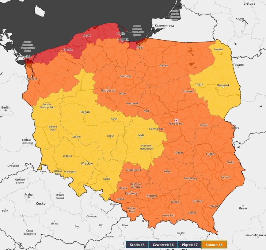 Prognoza zagrożeń IMGW na sobotę