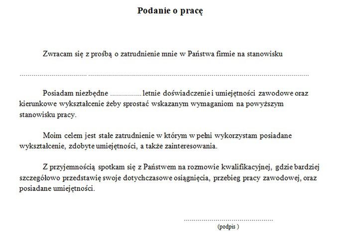 Wzór podania o pracę do pobrania