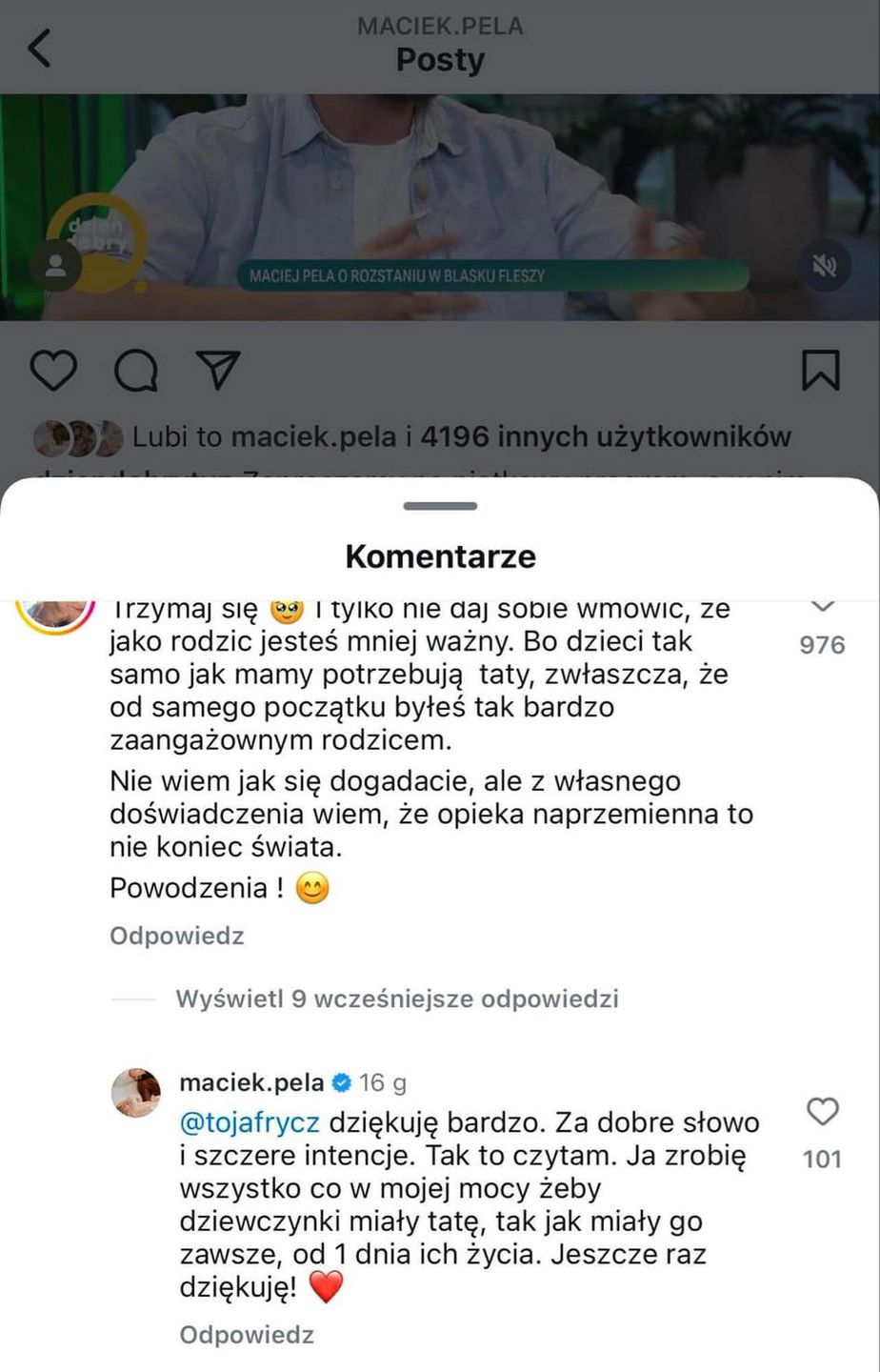 Maciej Pela odpowiedział Oldze Frycz