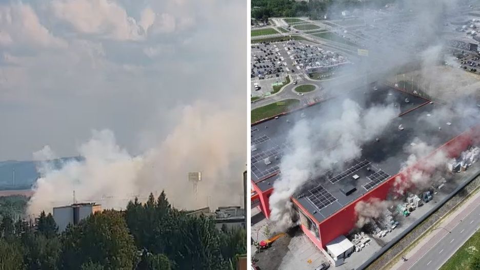 Pożar marketu budowlanego w Krośnie