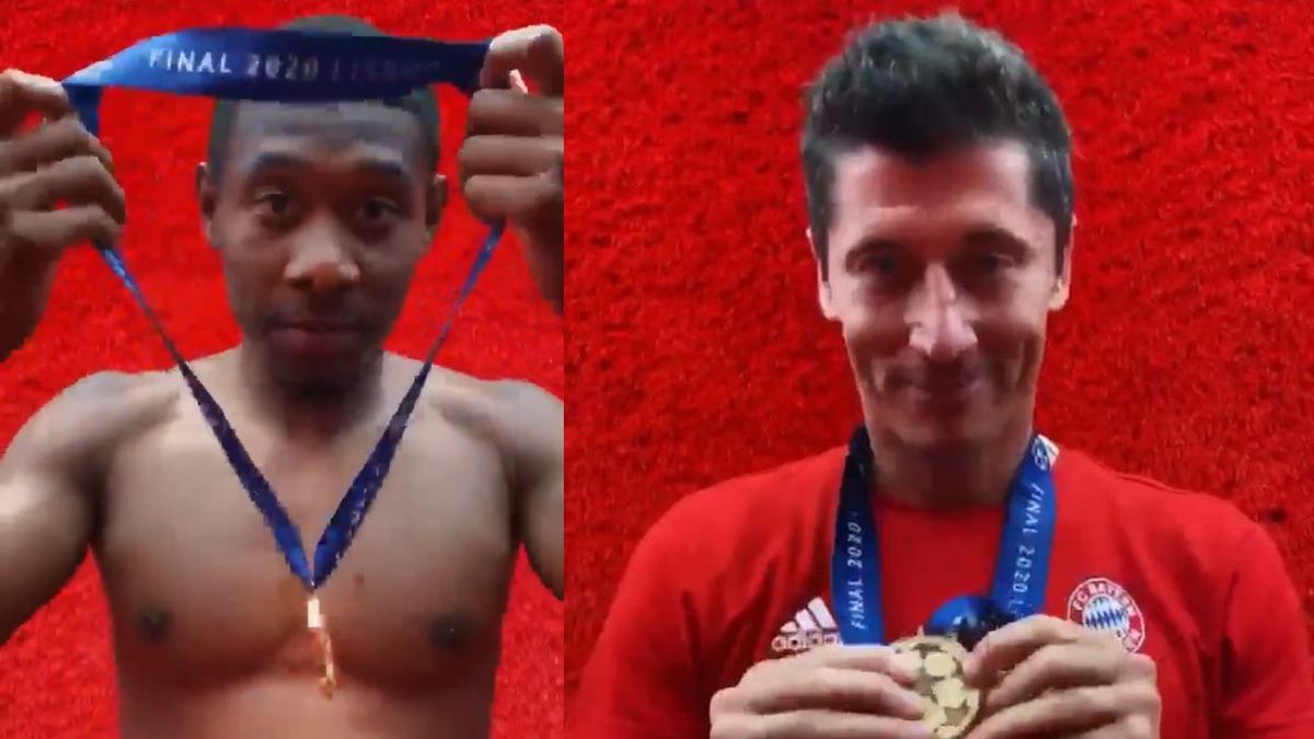 Twitter / FC Bayern / Na zdjęciu: David Alaba i Robert Lewandowski z medalami za wygraną w Lidze Mistrzów 2020