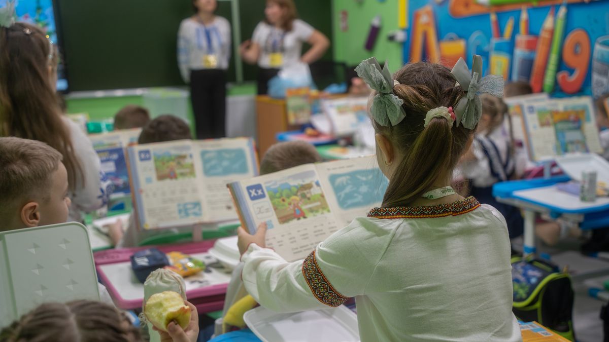 KHARKIV, UKRAINE - JANUARY 27: Children study during lesson in an underground school on January 27, 2025 in Kharkiv, Ukraine. A new school already has 750 children studying. The school was built through funding from the Taiwanese government and support from international partners, said Mayor of Kharkiv Ihor Terekhov. (Photo by Polina Kulish/Gwara Media/Global Images Ukraine via Getty Images)