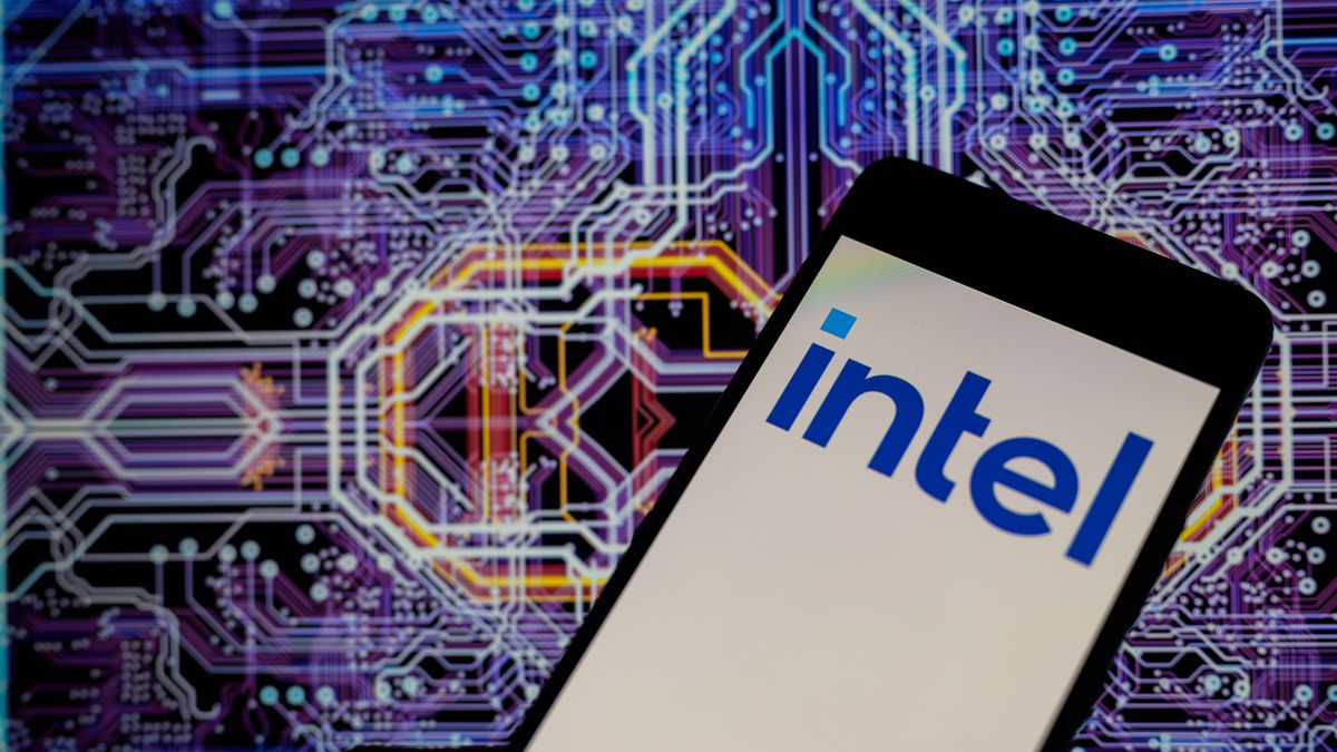 The Intel Corporation logo is being displayed on a smart phone in this photo illustration in Brussels, Belgium, on January 28, 2024. (Photo illustration by Jonathan Raa/NurPhoto via Getty Images)