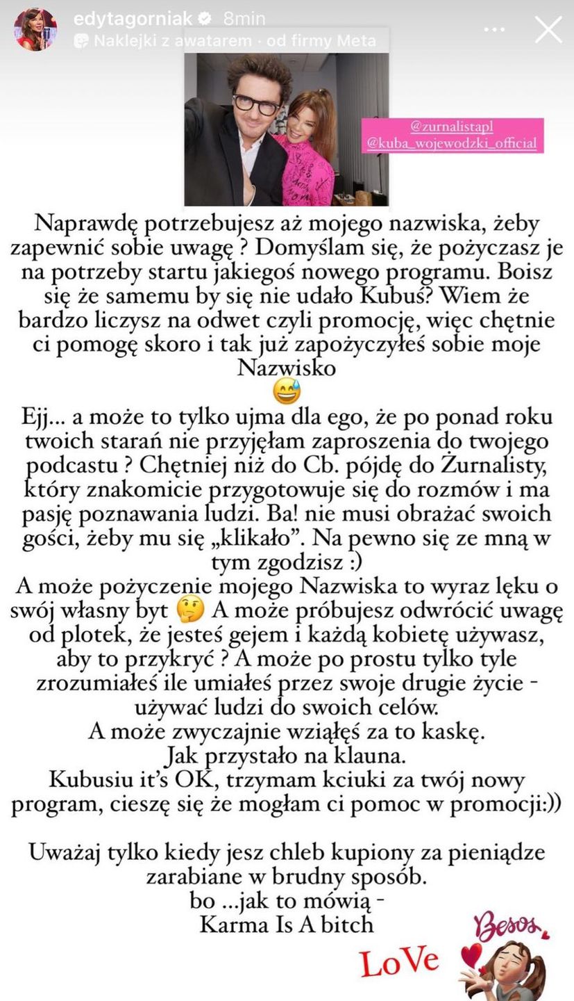 Edyta Górniak uderza w Wojewódzkiego 