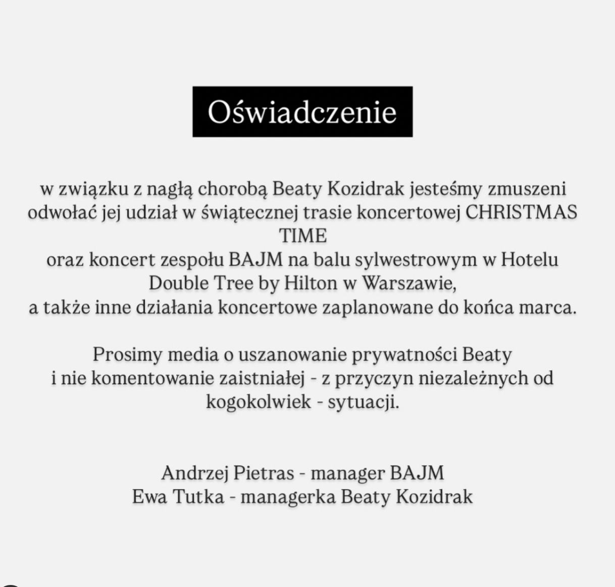 Beata Kozidrak odwołała koncerty z powodu problemów zdrowotnych