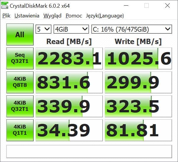 Microsoft Surface Laptop 4 15 - CrystalMark małe zapełnienie dysku