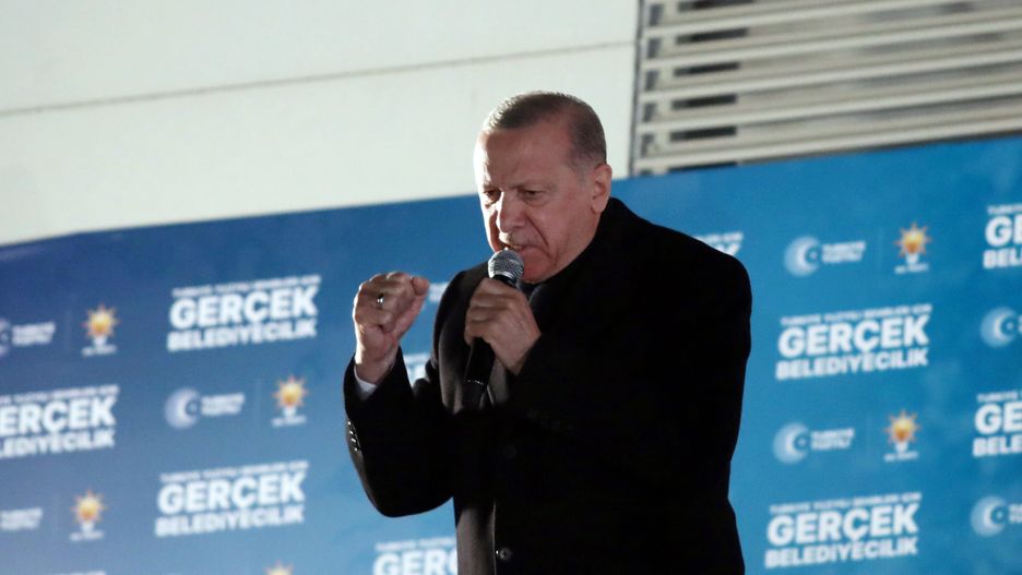 ANKARA, TURKEY - APRIL 1:  (TURKEY OUT) President Recep Tayyip Erdoğan speaks at AK Party headquarters on local government elections March 31, 2024 in Ankara, Turkey. In a setback to Erdogan, the Republican People's Party (CHP), Turkey's main opposition party, retained control of the country's urban areas and won 36 of 81 provinces, according to published reports. Results also show the opposition making inroads into Erdogan party stongholds in its greatest electoral victory over the president since he came to power two decades ago.  (Photo by Yavuz Ozden/ dia images via Getty Images)