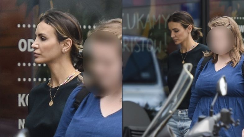 Sara Boruc gawędzi przez telefon za kierownicą mercedesa