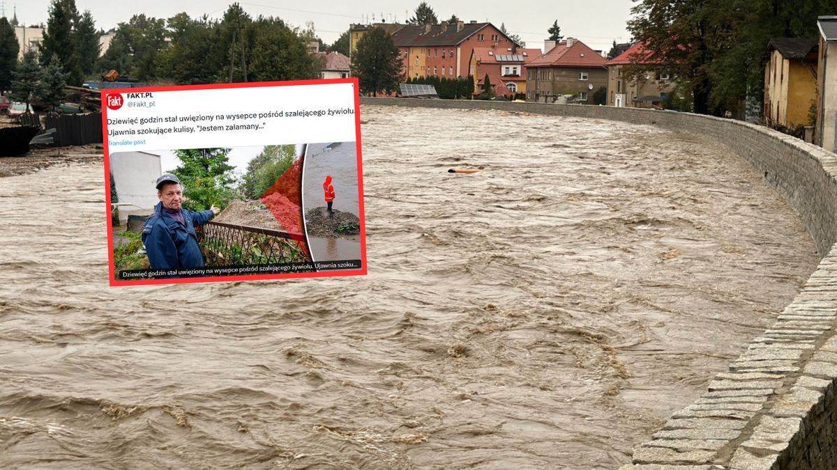 Pan Tomasz przez 9 godzin stał na usypanej wysepce. Uratował się sam, gdy poziom wody nieco spadł