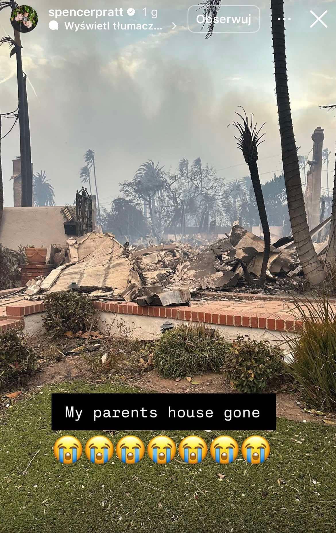 Spencer Pratt showed the destroyed house of his parents.