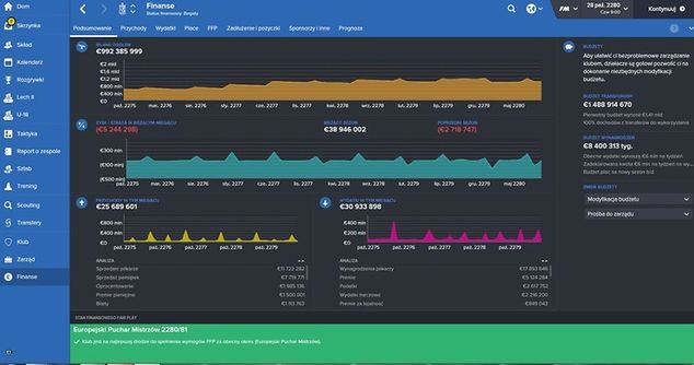 Finanse Lecha Poznań. Screen z gry