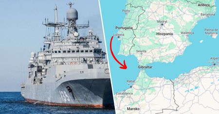 Rosyjskie desantowce i tankowiec na hiszpańskich wodach