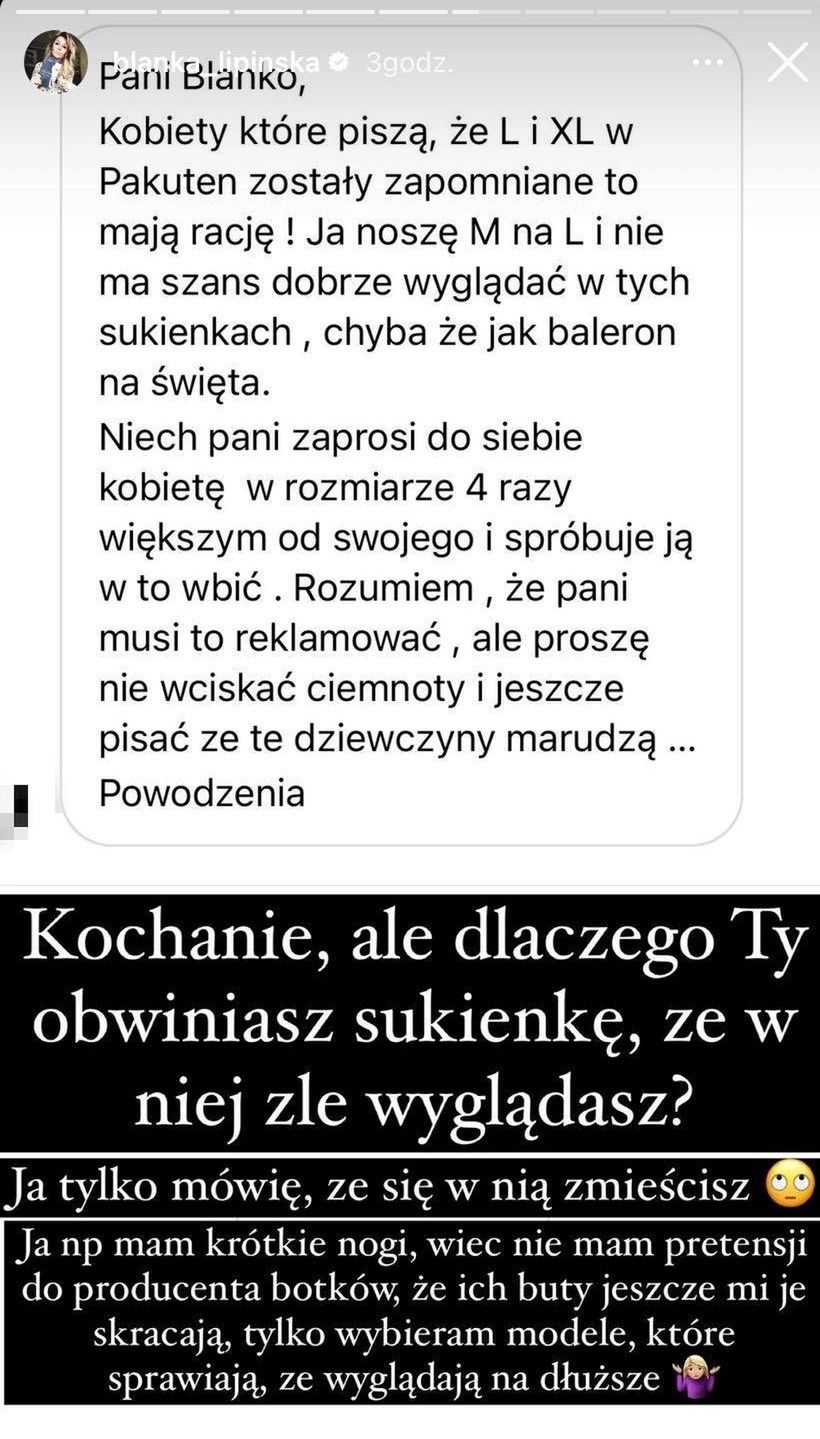 Blanka Lipińska odpowiada fance krytykującej jej look i pokazuje stare zdjęcie: "Dlaczego obwiniasz sukienkę, że ŹLE W NIEJ WYGLĄDASZ?"
