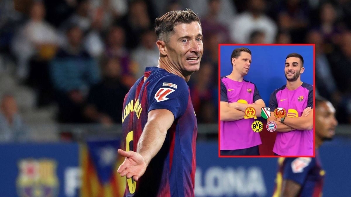 Getty Images / Urbanandsport/NurPhoto via Getty Images/Twitter FC Barcelona / Na dużym zdjęciu Robert Lewandowski, na małym nagranie z wpadki FC Barcelony