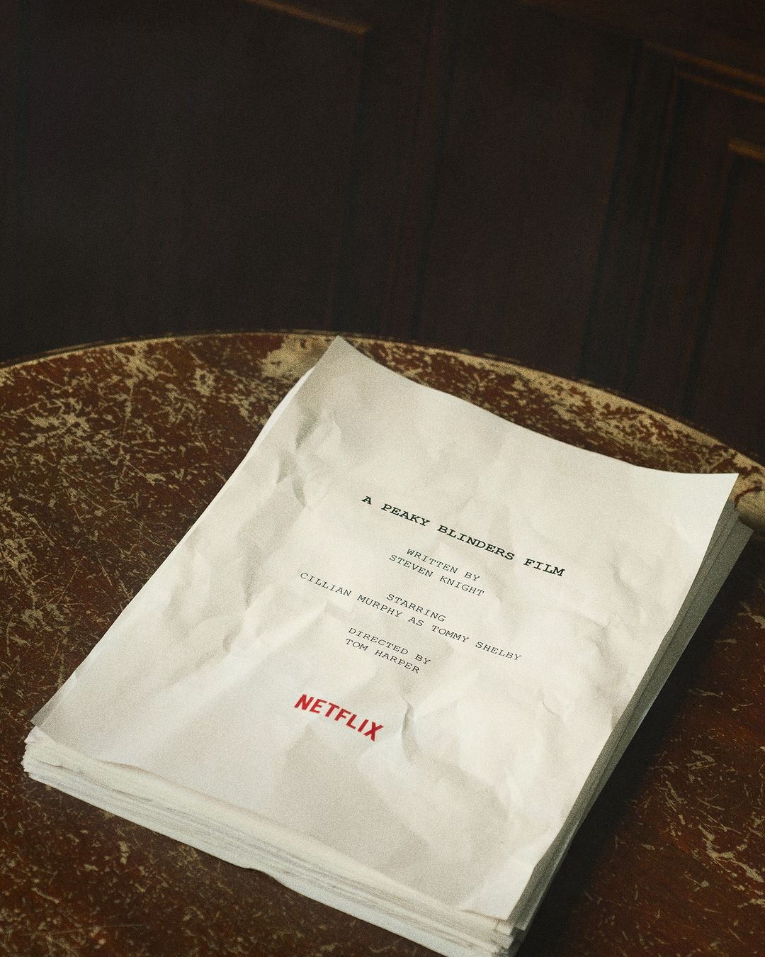 Netflix shared a photo of the script for the movie "Peaky Blinders".