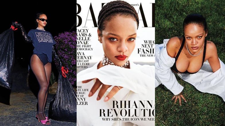 Drapieżna Rihanna wyleguje się na trawniku, zmienia żarówkę i WYNOSI ŚMIECI w oryginalnej sesji dla "Harper's Bazaar". Piękna? (ZDJĘCIA)