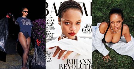 Drapieżna Rihanna wyleguje się na trawniku, zmienia żarówkę i WYNOSI ŚMIECI w oryginalnej sesji dla "Harper's Bazaar". Piękna? (ZDJĘCIA)