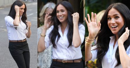 Meghan Markle w kolczykach księżnej Diany rozsyła uśmiechy na premierze swoich ubrań (FOTO)