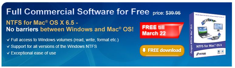 Paragon NTFS for Mac OS X 6.5 - za darmo do 22 marca!