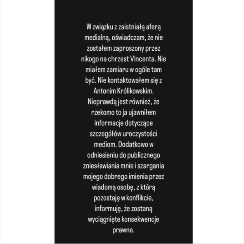 Dariusz Opozda zabrał głos w sprawie chrztu syna Joanny Opozdy i Antka Królikowskiego