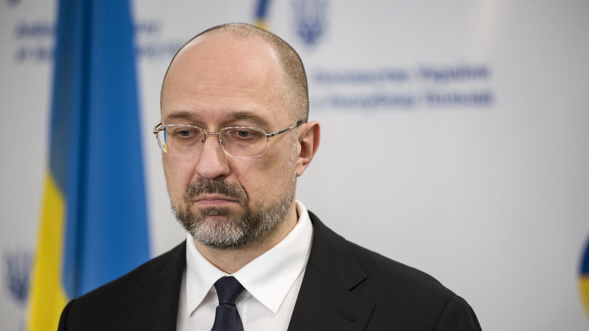 Warszawa 05.05.2022 N/Z Denys Szmyhal, premier Ukrainy podczas konferencji prasowej w ambasadzie Ukrainy w Warszawie.