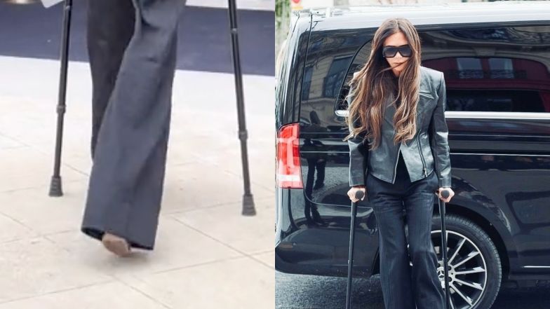 Kontuzjowana Victoria Beckham "cierpi dla mody", zmierzając do hotelu o kulach i w BUCIE NA OBCASIE. Ikona? (WIDEO)