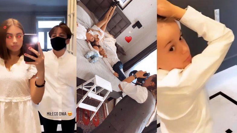 Oliwia Bieniuk pozuje z rodzeństwem