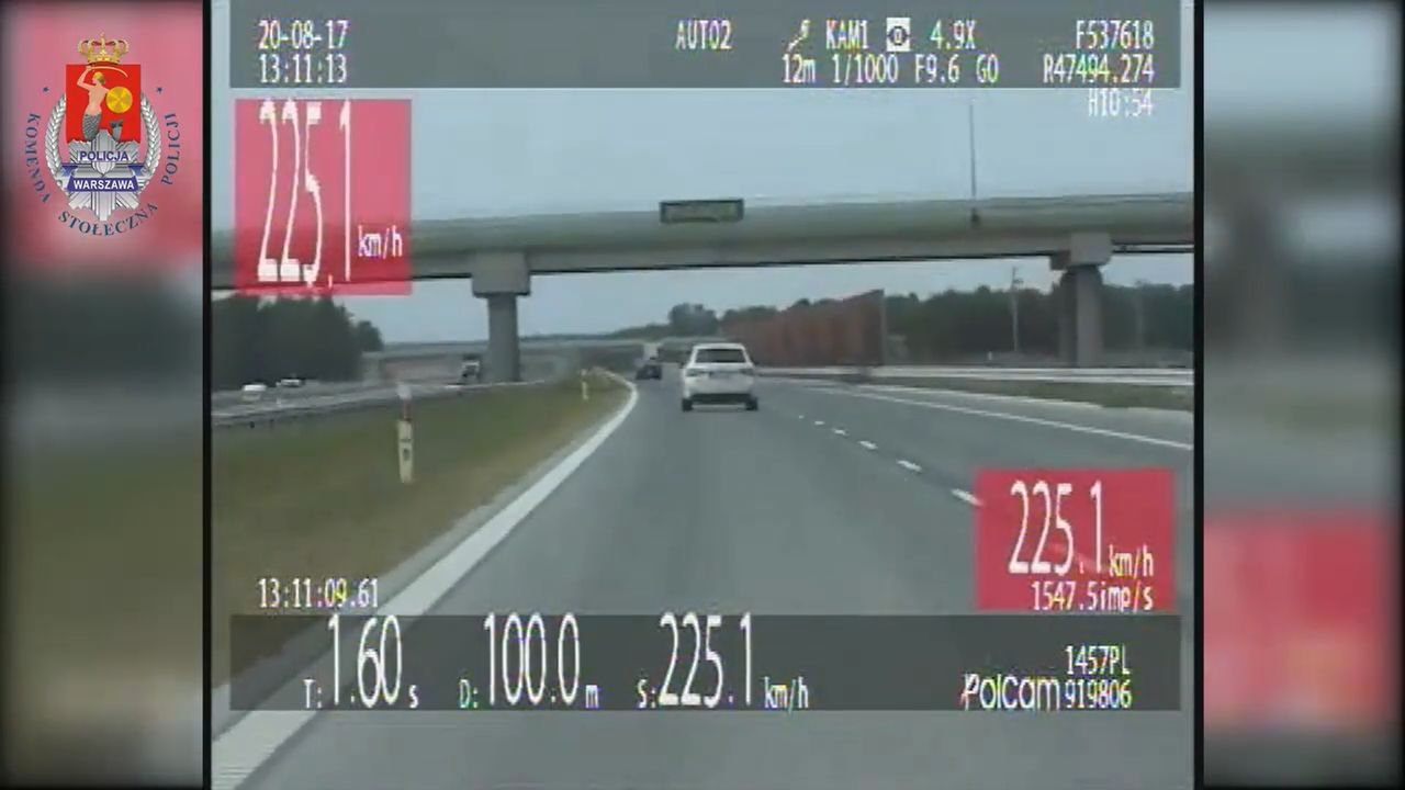 Wyprzedził nieoznakowany radiowóz na A2. Pomiar pokazał, że jechał 225 km/h