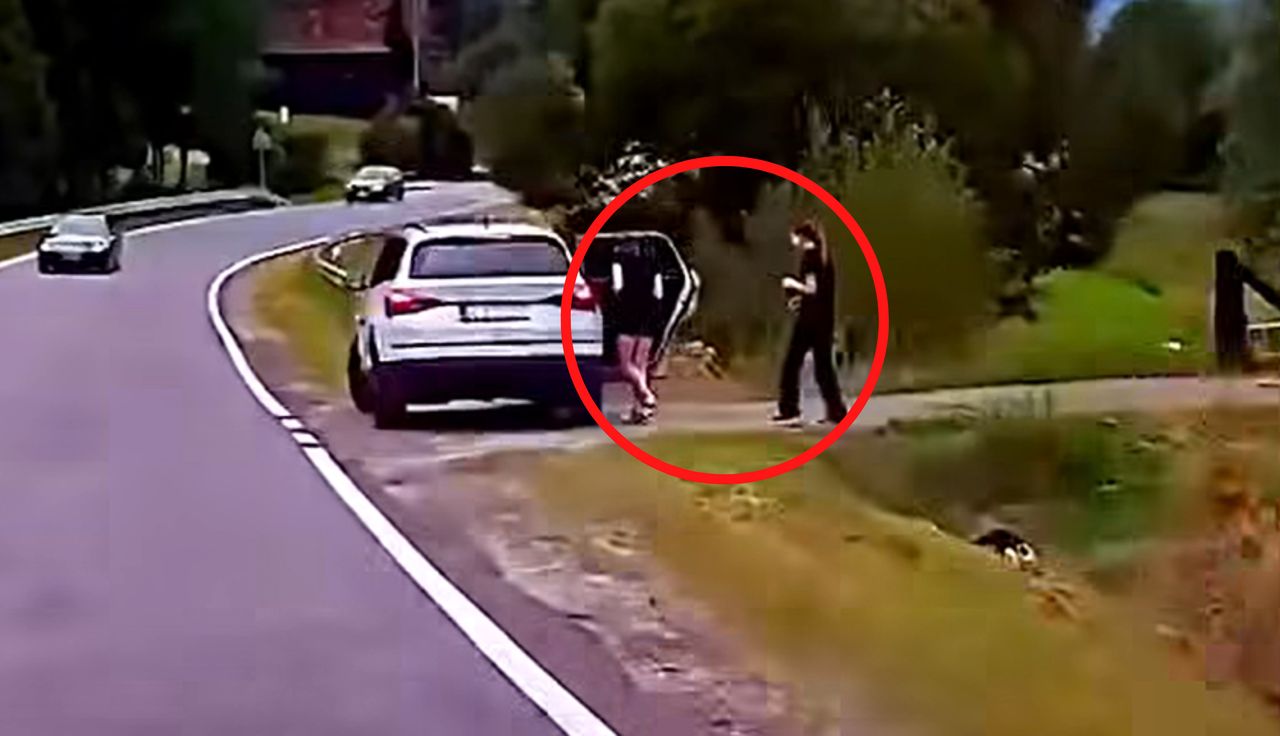 Samochód na poboczu. Dokładnie widać, co zrobiła kobieta