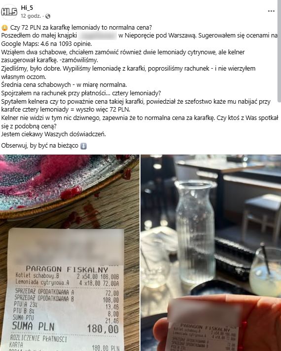 Odniósł się do wysokiej ceny lemoniady.