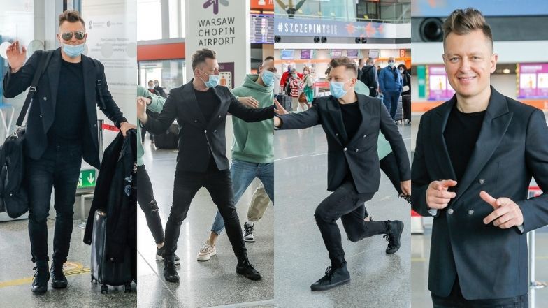 Rafał Brzozowski robi show na  Okęciu tuż przed odlotem do Rotterdamu