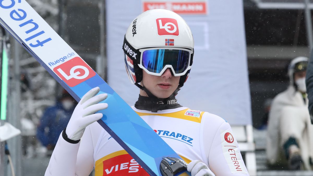 Zakopane, 12.02.2021. Norweg Halvor Egner Granerud podczas serii treningowej przed zawodami Pucharu Świata w skokach narciarskich, 12 bm. w Zakopanem. (gj) PAP/Grzegorz Momot