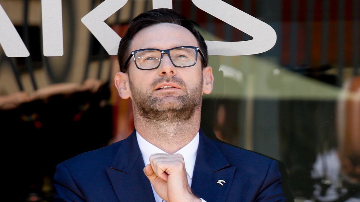 CEO of PKN Orlen, Daniel Obajtek (L) and President of Krakow, Jacek Majchrowski (R) attend press conference as Poland introduces its first hydrogen bus - Urbino 12 Hydrogen into public transport at the press conference in Krakow, Poland on June 24, 2022. First hydrogen fuelled bus will join Krakow fleet on a regular bus line. The bus is tanked by a mobile station with technology provided by Orlen .  If the initial car will proof efficient, Krakow will build a new hydrogen coach station with a possibility to charge hundreds of busses. (Photo by Dominika Zarzycka/NurPhoto via Getty Images)