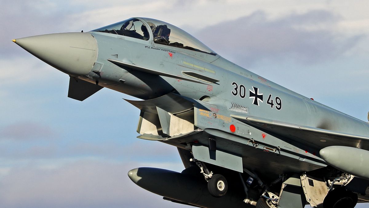 Tactical Leadership Programme Albacete
The Eurofighter EF-2000 Typhoon of the Luftwaffe (German Air Force) takes off from Los Llanos military air base during the Tactical Leadership Programme in Albacete, Spain, on November 21, 2024. (Photo by Joan Valls/Urbanandsport /NurPhoto via Getty Images)
NurPhoto
aerial maneuvers, aircraft photography, german air force, aircraft, albacete, military aircraft, leadership training, los llanos miitary air base, pilot training, los llanos, luftwaffe, european fighter, training program, defense, ef-2000, otan, aeronautics, 31-51, fighter jet, takeoff, november 21, joan valls, tlp, military aviation., nurphoto, military air base, aviation, eurofighter, fighter aircraft, urbanandsport, tactical leadership programme, albacete airport los llanos, air base, international cooperation, eurofighter typhoon ef2000