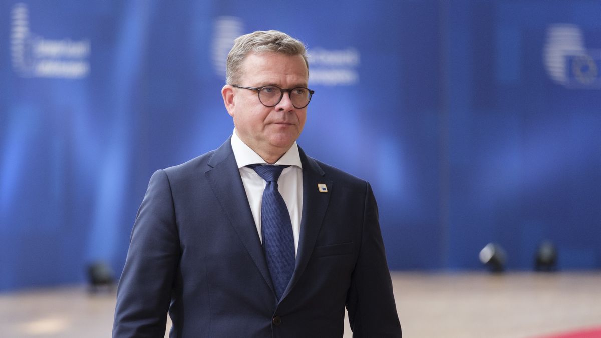 BRUSSELS, BELGIUM - JUNE 27: Finish Prime Minister Petteri Orpo talks to the media in the Europa building on June 27, 2024 in Brussels, Belgium. The meeting will be an opportunity to discuss the situation on the ground, but also take note of some achievements since the last meeting. (Photo by Thierry Monasse/Getty Images)