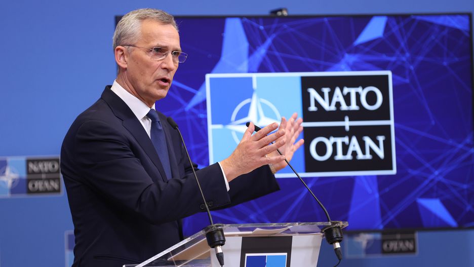 BRUSSELS, BELGIUM - APRIL 06: NATO Secretary General Jens Stoltenberg holds a press conference after the NATO Foreign Ministers Meeting in Brussels, Belgium on April 06, 2022. (Photo by Dursun Aydemir/Anadolu Agency via Getty Images)