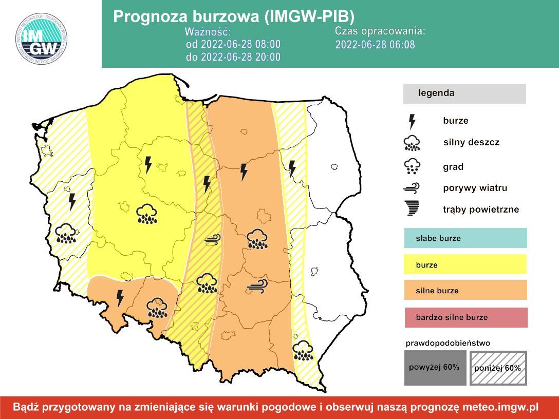 Prognoza burzowa IMGW we wtorek 28 czerwca [28.06 22]