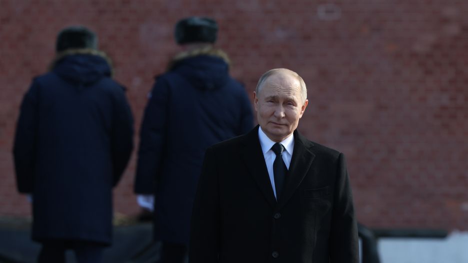 MOSCOW, RUSSIA - FEBRUARY 23: (RUSSIA OUT) Russian President Vladimir Putin grimaces during a wreath laying ceremony at the Unknown Soldier's Tomb, marking the Defender of the Fatherland Day on February 23, 2025, in Moscow, Russia. Russians mark the Defender of the Fatherland Day on February 23, continues the Soviet tradition of the marking the Red Army Day, celebrated the same day. (Photo by Contributor/Getty Images)