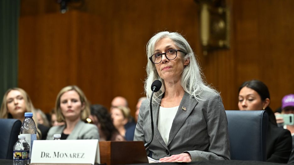 Susan Monarez, former director of the US Centers for Disease Control and Prevention (CDC), during a Senate Health, Education, Labor, and Pensions Committee hearing in Washington, DC, US, on Wednesday, Sept. 17, 2025. Susan Monarez will offer new details on her ouster as head of the US Centers for Disease Control and Prevention at a Congressional hearing, including that Health Secretary Robert F. Kennedy Jr. directed that all policy and personnel decisions would have to be cleared by the agency's political staff. Photographer: Graeme Sloan/Bloomberg via Getty Images