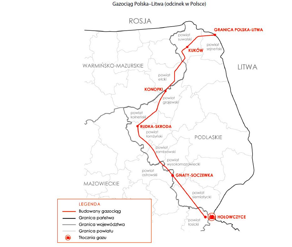 Gazociąg Polska - Litwa, odcinek w Polsce