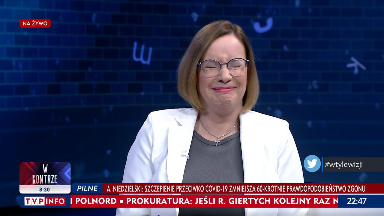 Nie mogła wytrzymać ze śmiechu. Program leciał na żywo w TVP Info