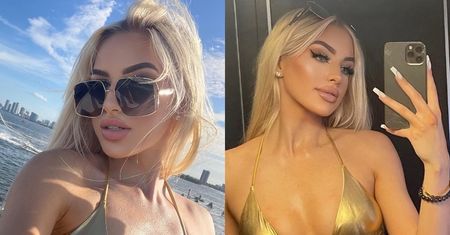 Caroline Derpienski wygina się w złotym bikini i prawi o tatuażach: "Bugatti nie potrzebuje naklejki" (ZDJĘCIA)