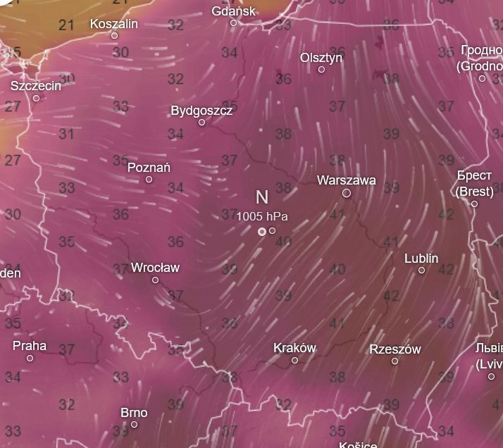 Mapa, pokazująca jeszcze kilka temu prognozę na 8 sierpnia