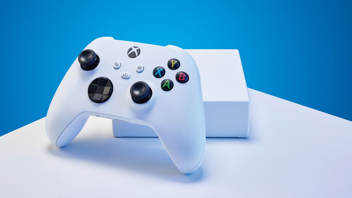 Detail of a Xbox wireless controller, shot in studio with a blue background. (Photo by Future Publishing via Getty Images)