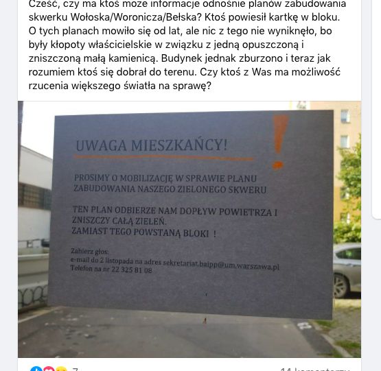 Warszawa. "Ten plan zabierze nam dopływ powietrza i zniszczy całą zieleń" - obawiają się mieszkańcy Wyględowa (Facebook)