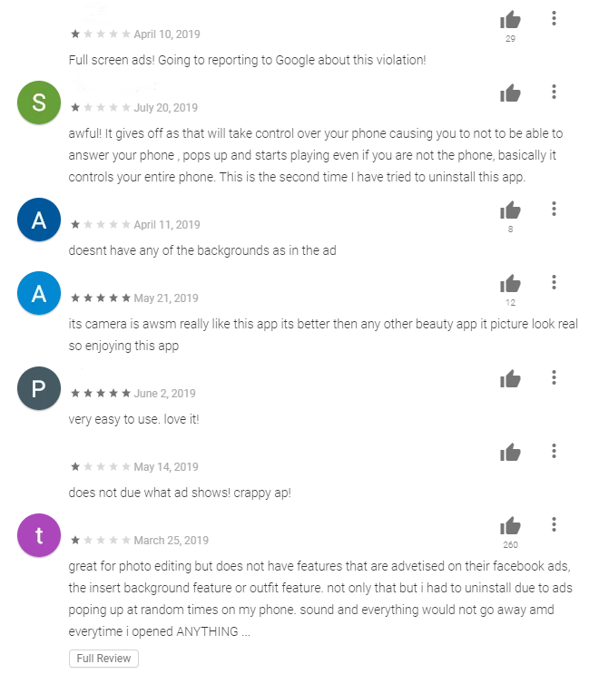 Dziwne recenzje ze skrajnymi ocenami w Google Play – to może być efekt działania Shoppera, źródło: Kaspersky Lab.